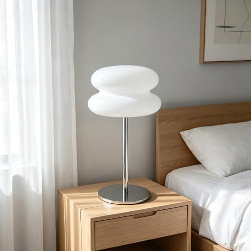 Mushroom Lamp for Bedroom,Mid Century Modern Lamp for Nightstand, Dimmable Retro Egg Tart Bedside Small Lamps,Unique Home Mushroom Decor Aesthetic Cute Table Lamps for Living Room (White) - Image 4
