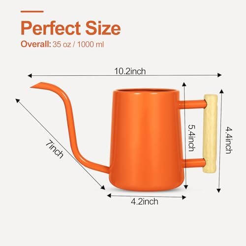 Watering Can Indoor Plants, 35 oz/1000 ml Metal Stainless Steel Watering Can Pot with Long Spout for Indoor House Plants Bonsai Outdoor Garden Flower Decorative (Orange) - Image 3