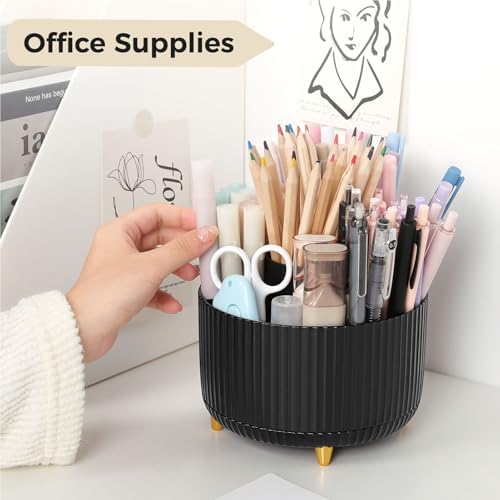 SKYDUE 2 Pack Pen Holder, 360 Degree Rotating Pencil Holder for Desk Organizer, Rotating Desktop Pen Organizer with 5 Slots, Office Supplies, Pencil Cup for Office, School, Home - Image 3