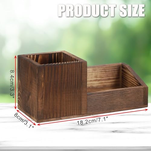 Hipiwe Vintage Wood Business Card Holder Stand for Desk with Pen Pencil Cup - Image 7