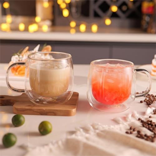 CNGLASS 10oz Double Walled Glass Coffee Mugs(4-pack),Clear Coffee Cups with Handle,Glass Espresso Mugs for Latte,Cappuccino,Tea - Image 5