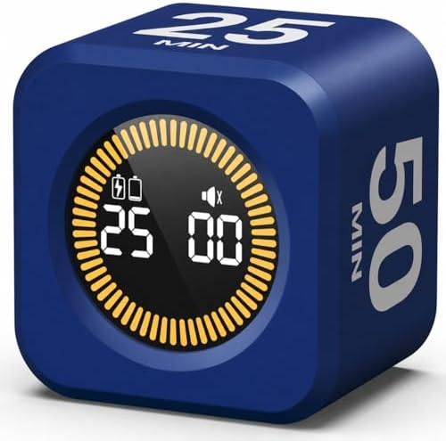 KADAMS Timer Pomodoro - Productivity Pomodoro Cube, 5/10/25/50 Min Countdown & Countup, Silent – for Work Study Workout Kitchen School Classroom Office ADHD Gift Kids (1, Navy Blue) by KADAMS
