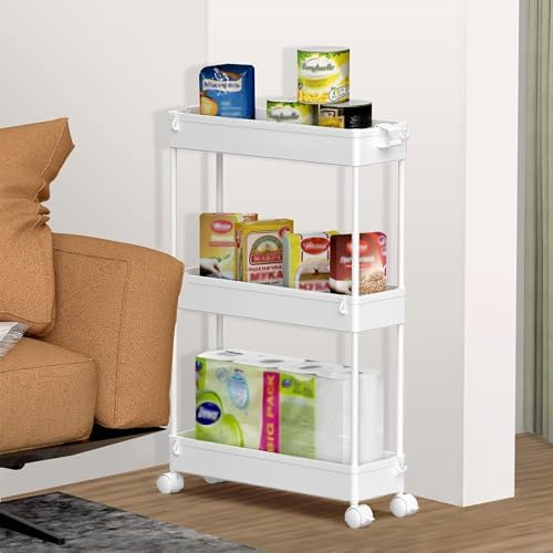 2 Pack 3 Tier Slim Storage Cart, Bathroom Rolling Utility Organizer - Image 5