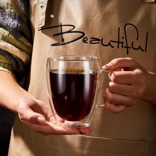 4-Pack 12 Oz Double Walled Glass Coffee Mugs with Handle, Insulated Layer Coffee Cups, Clear Borosilicate Glass Mugs, Gift for Cappuccino,Tea,Latte,Espresso,Hot Beverage,Wine, Microwave Safe, Set of 4 - Image 5
