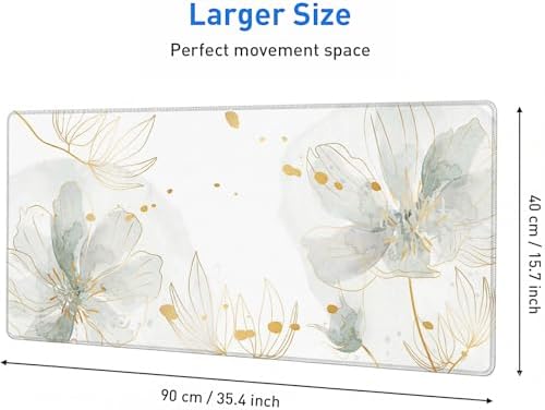Green Desk Mat, Aesthetic Floral Large Mouse Pad, 35.4 x 15.7 Inch XXL Keyboard Mat Non-Slip Waterproof Desk Pad, Full Desk Protector for Women Office Home (Dusty Green & Blue) - Image 5