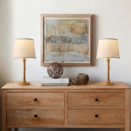 Oneach 19.5" Wood Grain Rustic Table Lamps Set of 2 for Living Room Bedroom - Image 3