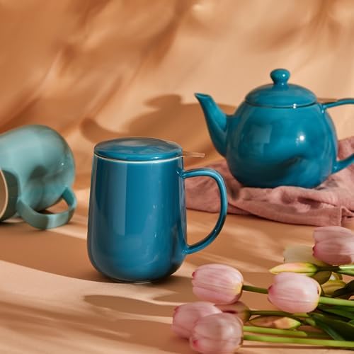 Sweese Porcelain Teacup with Infuser and Lid, 20oz, Steel Blue, Microwave Safe, Reusable - Image 5