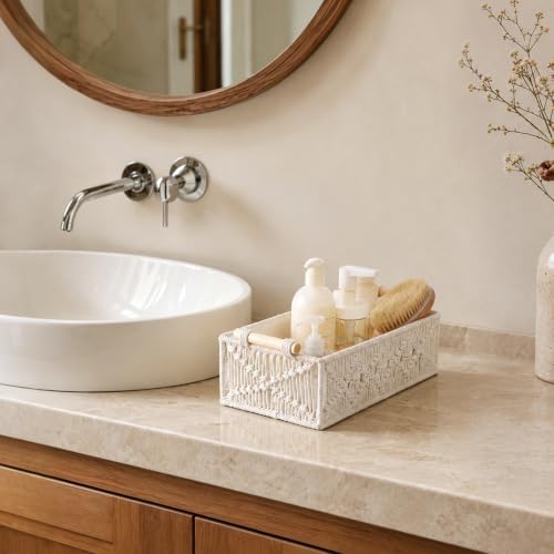 Mkono 1Pc Macrame Storage Basket, Boho Decor Toilet Paper Organizer, Ivory - Image 3