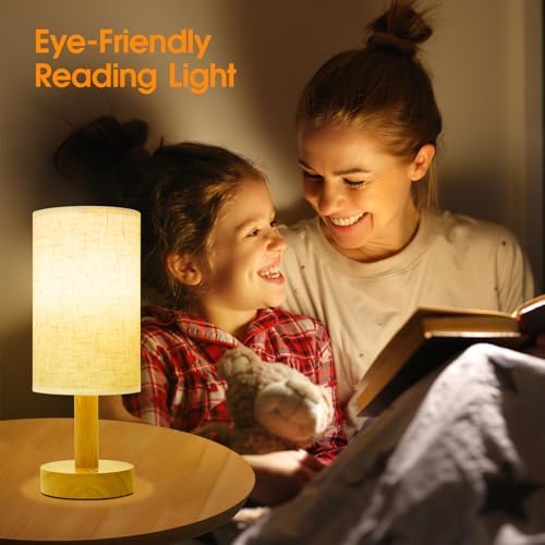 Small Cordless Touch Bedside Table Lamps Set of 2,Minimalist Dimmable Battery-Powered Desk Lamps with Round Fabric Linen Shade,Mini Nightstand Warm Night Lights for Bedroom,Home,Living Room,Office - Image 3