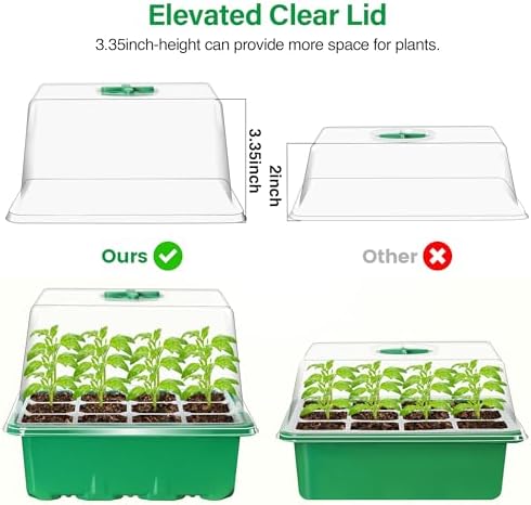 Bonviee Seed Starter Trays with 12-LED Grow Lights, Green, 5 Pack - Image 4