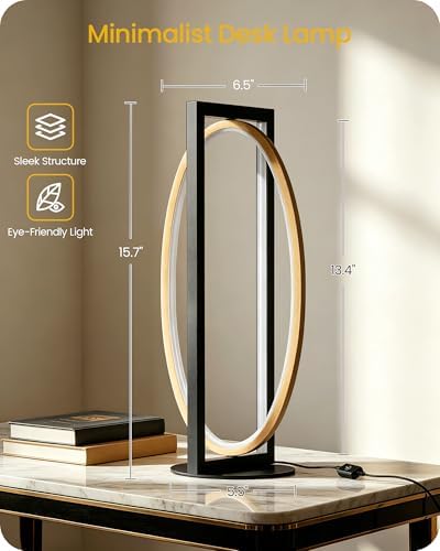Modern LED Table Lamp, Dimmable Minimalist Bedside Lamp, 3 Color Temperatures, Angle Adjustable, Cute Desk Lamp, Nightstand Lamp for Living Room, Bedroom, Office, Black and Gold D62TL05 - Image 7