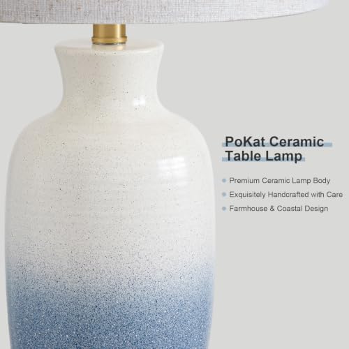 PoKat 24'' Ceramic Table Lamp for Living Room, Farmhouse Gradient Blue - Image 2
