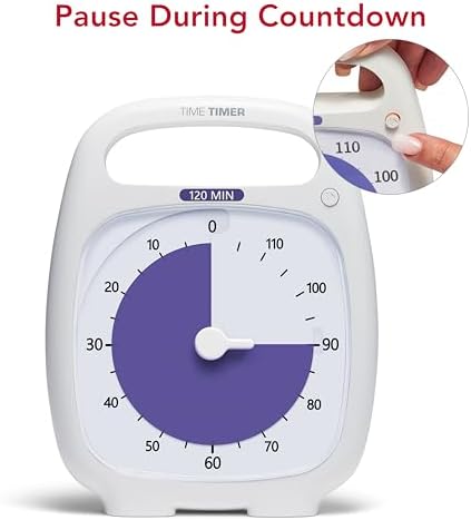 TIME TIMER PLUS 120 Minute Desk Visual Timer Countdown Timer with Portable Handle for Classroom, Office, Homeschooling, Study Tool, with Silent Operation (White) - Image 5