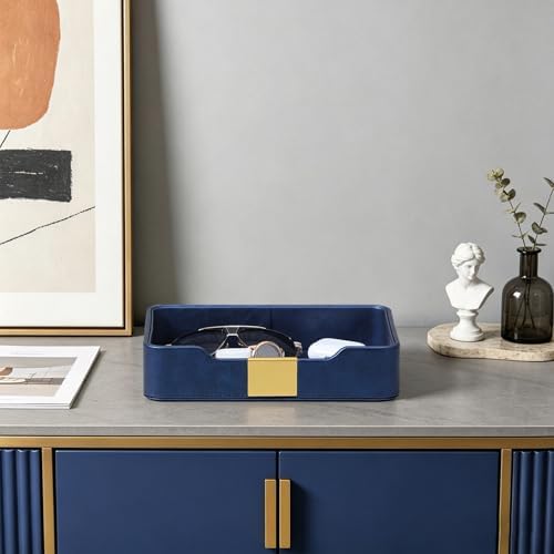 PU Leather Valet Tray, Nightstand Organizer, Catchall Tray, Blue - Image 3