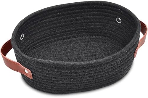ABenkle Small Woven Basket, Mini Cotton Rope Storage Basket, Tiny Easter Basket, Shelf Basket, Oval Decorative Toy Dog Cat Basket for Nursery, Empty Gift Basket, 9.4" x 5.9" x 3.9" XS by ABenkle