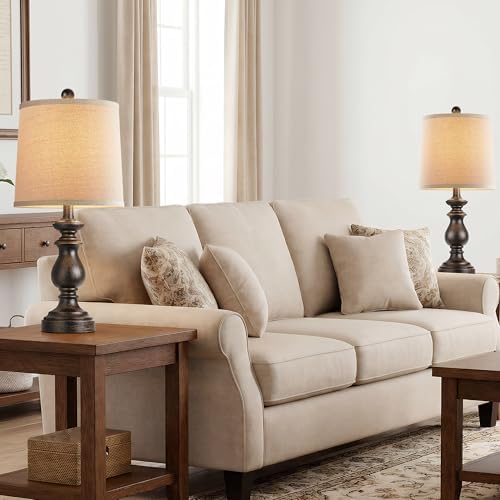 PARTPHONER Traditional Table Lamp Set of 2, Rustic Farmhouse Table Lamps for Living Room Bedroom, 22" Bedside Desk Lamps Vintage Nightstand Lamps with Linen Shades, Oil Rubbed Bronze - Image 7