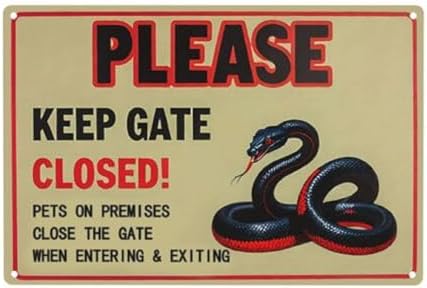 Vintage Metal Tin Sign - Keep Gate Closed Pets On Premises Warning Sign with Snake Graphic, Rustic 8x12 Inch Durable Wall Decor for Yard, Garage, Home Kitchen, Gate by C-CHAIN