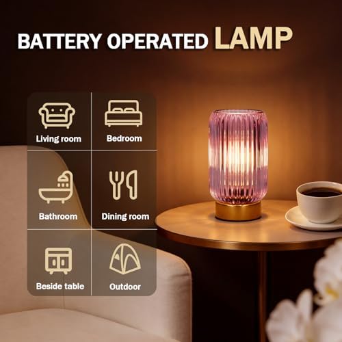 MJ PREMIER Battery Operated Lamp, Small Cordless Lamp with Timer, Purple - Image 5