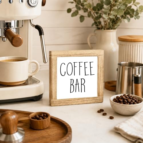 Coffee Bar Wood Sign, Farmhouse Coffee Station Decor, Rustic Wooden Plaque For Kitchen Counter Shelf, Small Cafe Corner Tabletop Accent, Coffee Lover Gift, 5.9 x 5.9 in - Image 4