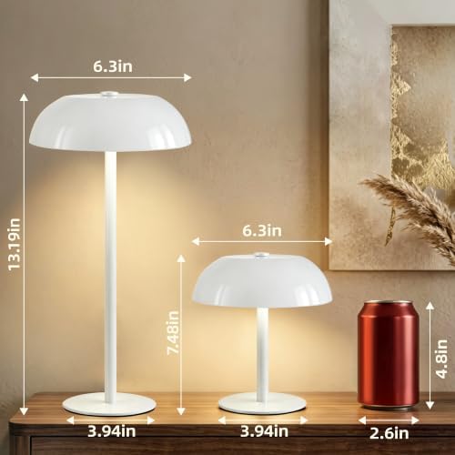 2 Pack Portable LED Mushroom Table Lamp, 12H Cordless Metal Night Light with Rechargeable Battery, Stepless Dimmable 3 Colors Desk Lamp for Bedroom Bar Coffee Shop(White) - Image 5