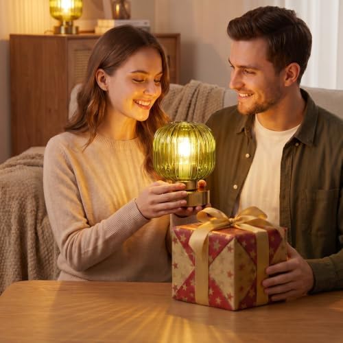 Elenhome Green Touch Glass Table Lamp, 3-Way Dimmable Bedside Lamp, Vintage Mid-Century Modern Small Nightstand Lamp for Bedroom and Living Room, Ambient Mood Lighting, LED Bulb Included - Image 6