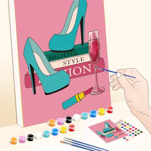 WEBEEDY 2 Pack 8x10 Pre Drawn Canvas Painting Kit High Heel Stretched Canvas Painting for Adults DIY Painting and Sip Party Supplies Outdoor Parties Birthday Gifts - Image 3