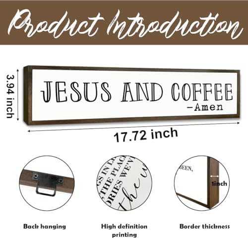 Christian Coffees Decor, Wall Decor Art, Rustic Coffee Station Decors, Coffees Home Decoration for Kitchen, Farmhouse Wall Plaque, Desktop Decors, Jesus and Coffee Amen Sign 17.8x4x1.2 inches - Image 2