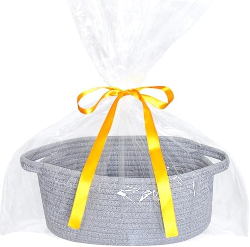 ABenkle Small Basket with Handles, Boho Decorative Rope Woven Dog Cat Toy Storage Bin Shelf Storage Organizer, Easter Christmas Gift Basket, 12"x8"x5" - Image 5