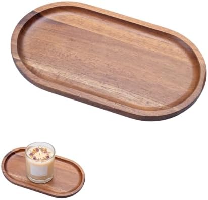 Acacia Wood Serving Tray Small, Mini Platter for Coffee Bar Vanity by Unknown