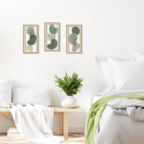 HPNIUB 3 PCS Minimalist Floral Wall Decor, Boho Green Geometric Hanging Wood Sign for Living Room, 8x16Inch Modern Bohemian Botanical Leaf Wooden Plaque for Apartment Bedroom Office Decoration - Image 6
