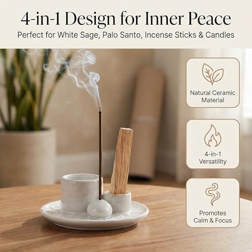 Ceramic Palo Santo and Sage Incense Holder, Spotted White - Image 2