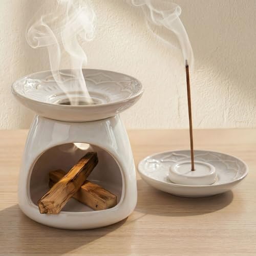 Palo Santo Incense Holder, 3-in-1 Handcrafted Ceramic Sage Burner by JULWIND