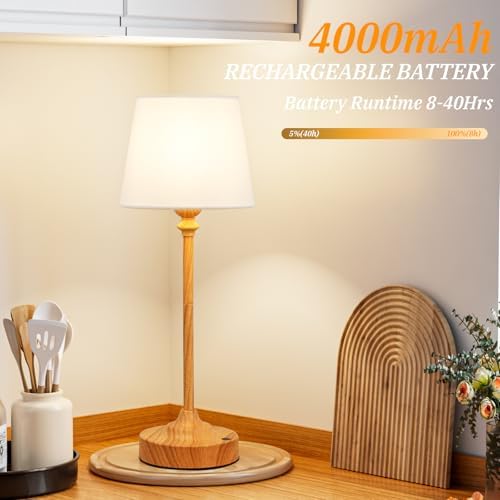 Kakanuo Cordless Table Lamps Rechargeable Set - 2 Pack Wooden 4000mAH Battery Operated Lamps for Decor, 3000K Stepless Dimming Touch Control Wireless Lamps for Bedroom, Dining Table - Image 3