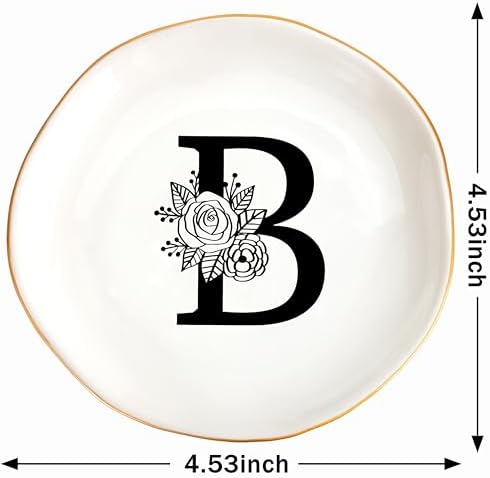 JoycuFF Initial B Ceramic Jewelry Tray, Bridesmaid Bride Gifts, Mothers Day Christmas Anniversary Engagement Birthday Gifts for Women Couples, Trinket Dish for Rings Earrings Necklaces Bracelets Keys - Image 6