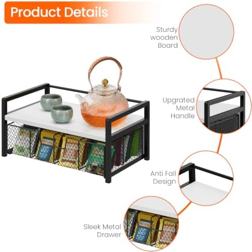 Homode Tea Bag Organizer, Wood Tea Bag Holder with Storage Drawer, white - Image 4