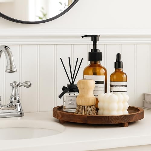 12“ Large Round Wooden Tray for Bathroom Counter Kitchen Decor Lazy Susan - Image 2