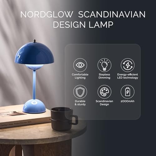 Lucido NordGlow Table Lamp - Cordless Rechargeable Mushroom Dome Lamp, Dimmable Touch LED with Warm Ambient Glow, Modern Mid-Century Accent Light for Bedroom, Desk, Bar & Nightstand (Green) - Image 2
