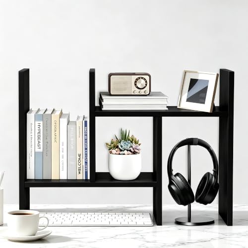 MASAKA B&W - Desk Organizer Aesthetic Shelf, Desktop Bookshelf, Double H Plants Display Shelf, Storage Rack Adjustable Stackable for Office Home Dorm - Perfect for Books, Plants & Decor (Black) - Image 6