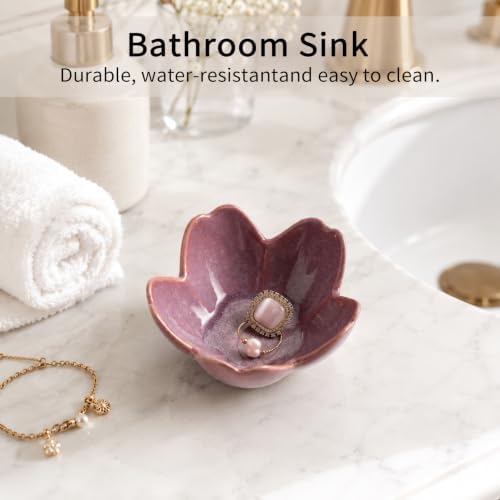 Flower Ring Holder Dish with Gift Box, Ceramic Jewelry Tray - Image 3