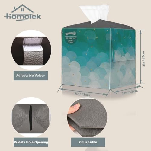 HOMOTEK 1 Pack Tissue Box Cover, Square PU Leather Tissue Holder, Decorative Facial Tissue Cube Paper Organizer Dispenser for Bathroom, Night Stands, Desk, Car 5X5X5'' - Beige, Pebble Grain - Image 2
