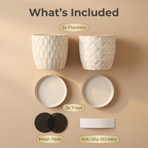 Nihow Ceramic Plant Pots with Drainage Hole & Saucer, 4.75 Inch, White-1 - Image 3