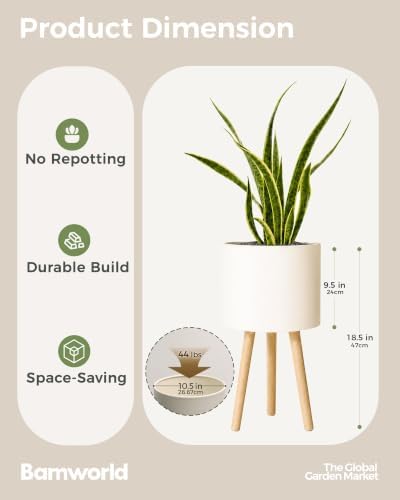Bamworld Single Plant Holder for Indoor Plants Metal Planter Stand 10.5in - Image 3