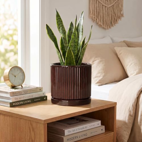 Ceramic Plant Pots, 6 Inch Pots for Plants, Round Planter, Brown - Image 4