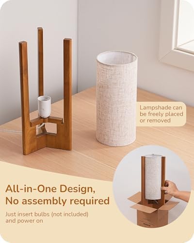 EDISHINE 13.5" Small Table Lamp, Walnut Wood Cylinder Nightstand Lamp, E26 - Image 4