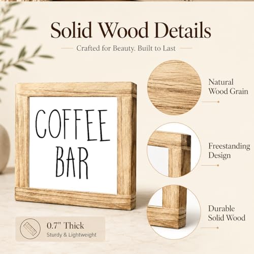 Coffee Bar Wood Sign, Farmhouse Coffee Station Decor, Rustic Wooden Plaque For Kitchen Counter Shelf, Small Cafe Corner Tabletop Accent, Coffee Lover Gift, 5.9 x 5.9 in - Image 6