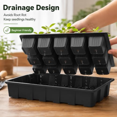 Gardzen 5 Pack Seed Starter Trays with Vented Domes 75 Cell Black - Image 4