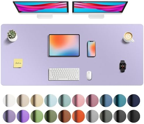 Aothia Faux Leather Desk Mat - Non-Slip PU Leather Desk Blotter, Waterproof Writing Surface, Large Desk Pad for Office & Home (Lavender, 55" x 24") by AothiaSimpleNaturalUnique