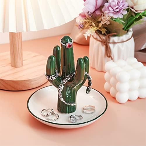 PUDDING CABIN Cactus Ring Holder Green Jewelry Dish for Rings Earrings Bracelets Necklace Organizer, Cactus Gift for Women Birthday Wedding Graduation Christmas Valentines, Room Decor Aesthetic - Image 2