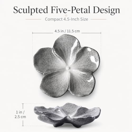 Ceramic Flower Jewelry Ring Trinket Dish Tray, Gifts for Women, Silver Gray - Image 2