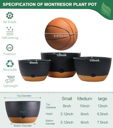 3 Pack 8/10/12 Inch Self-Watering Hanging Plant Pot Chain& Macrame Hangers - Image 3